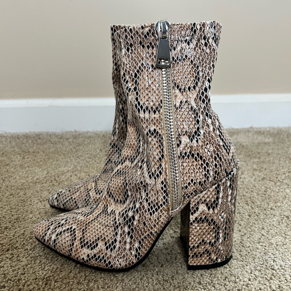 Public Desire Snake Print Block Heel Bootie, UK 5, US 7, Brand New Never Worn
